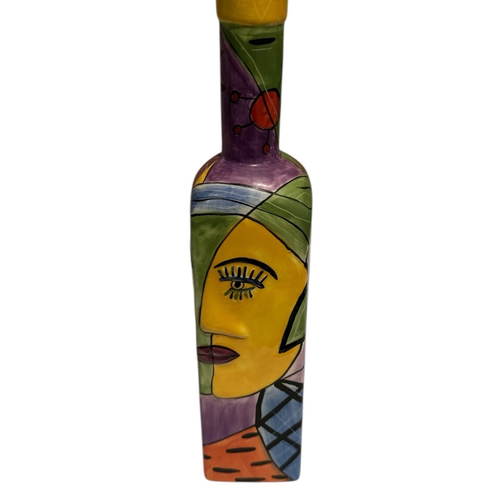 Abstract Multicolor Decorative Bottle olive oil Picasso inspired ceramic